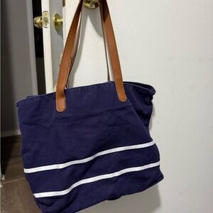 White House Black Market Navy Tote with Tan Straps